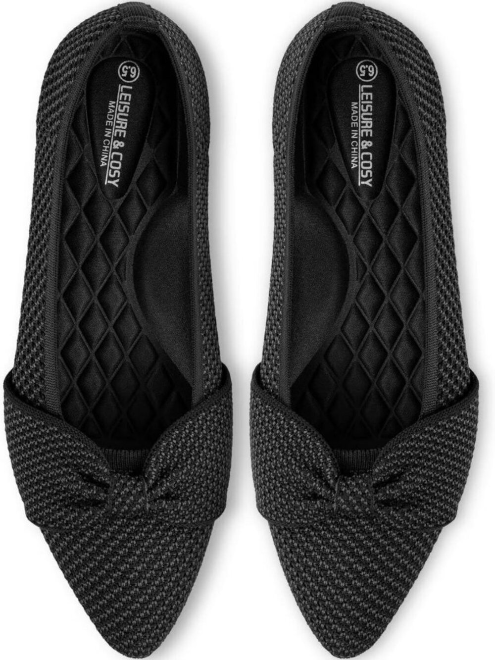 Chic Women's Pointed Toe Knit Ballet Flats with Bow - Stylish & Comfortable